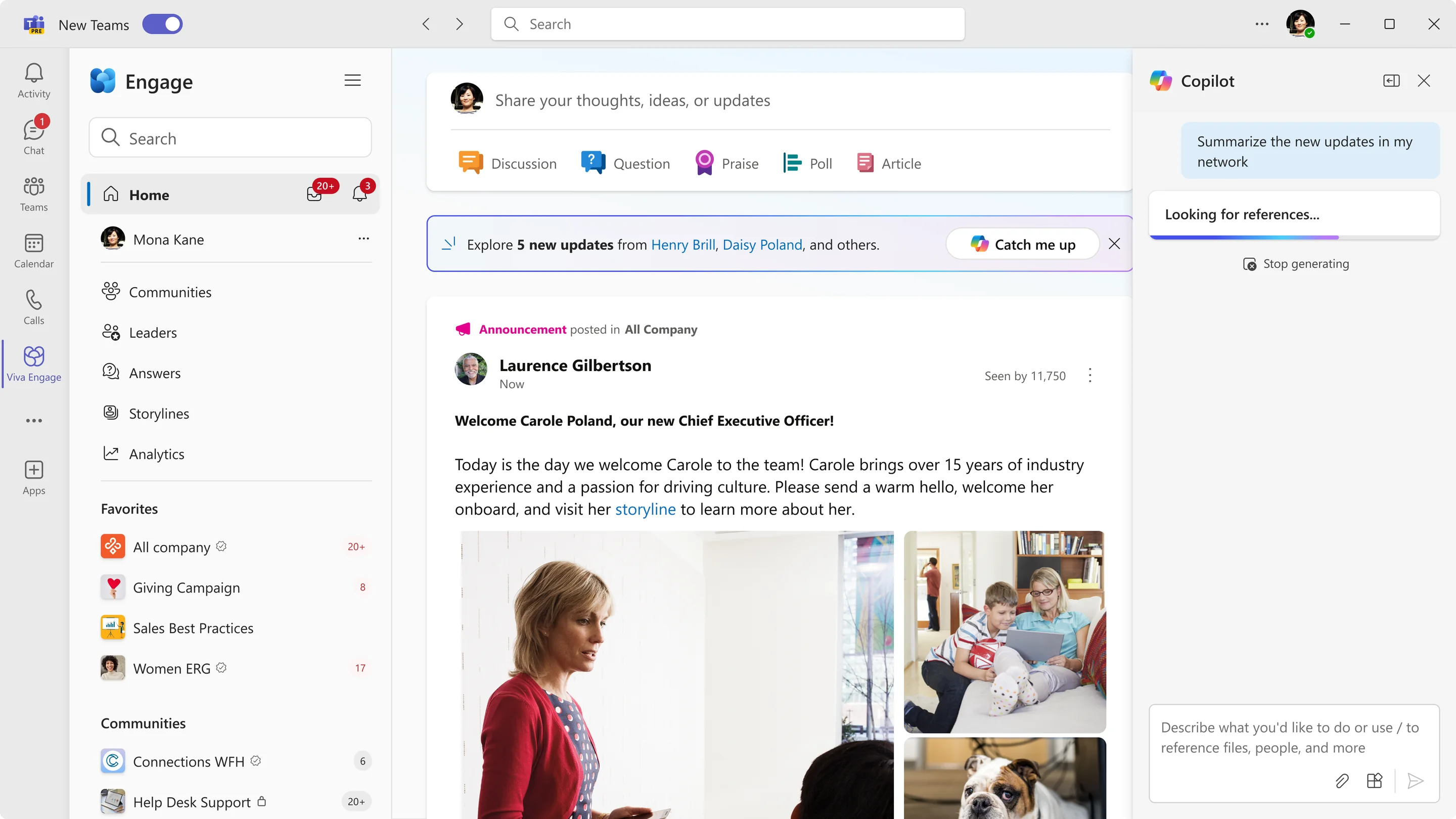 Copilot open beside the feed, looking for references while it generates the summary.