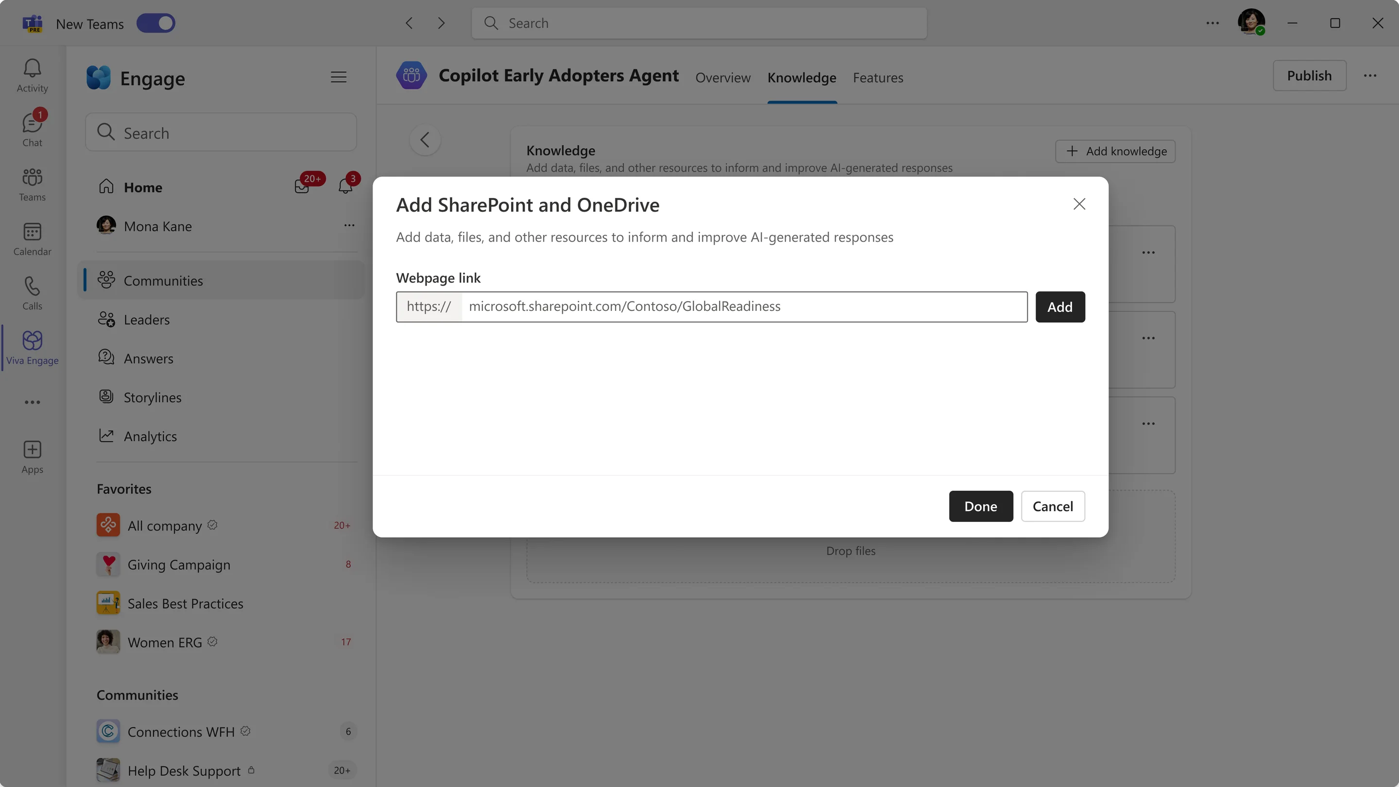 Adding a SharePoint site by its address.