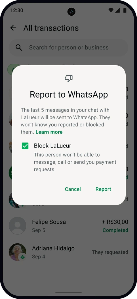The report and block dialog