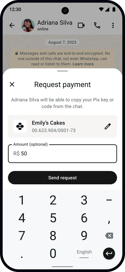 The payment request sheet on Android, with the amount optional