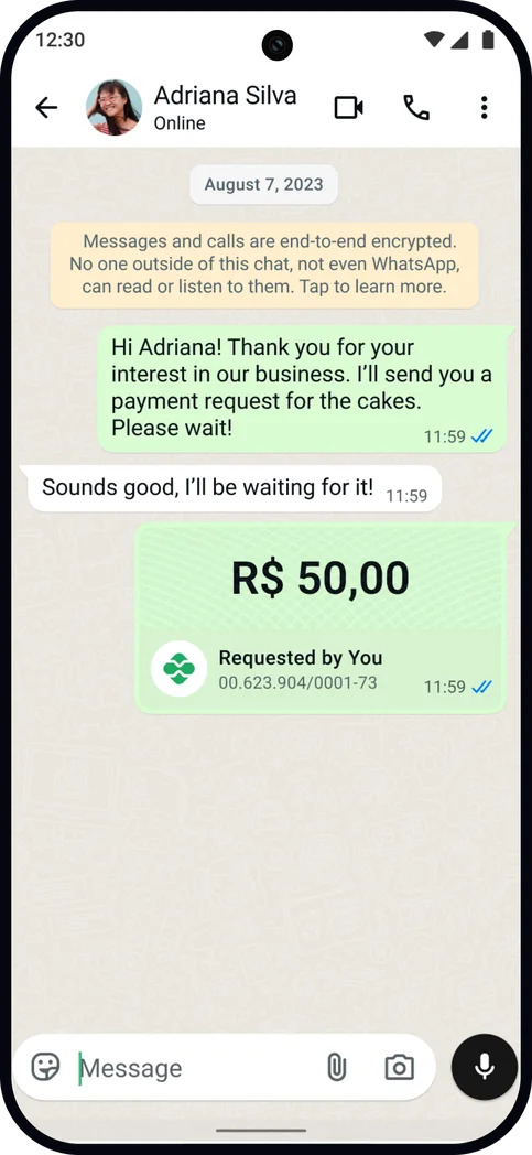 A payment request delivered in a WhatsApp chat