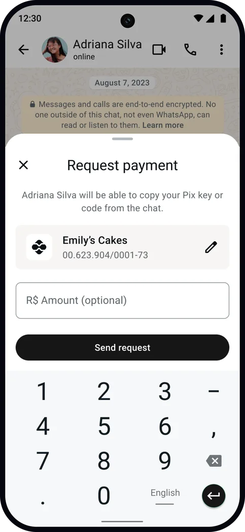 The payment request sheet with no amount entered